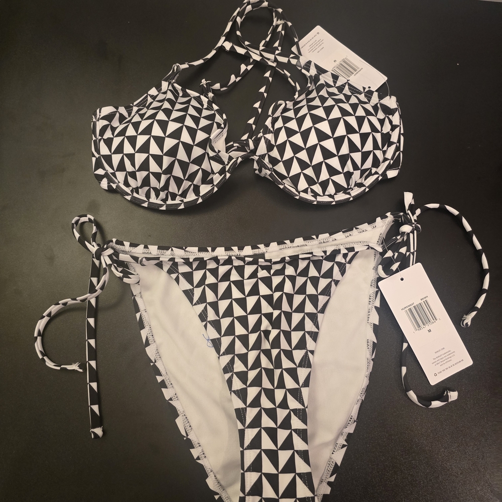 Hurley Black and White Geometric Bikini